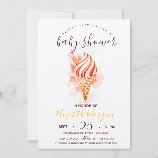 Invitation Crèmes glacées, Baby shower à rayures de peinture (Devant)