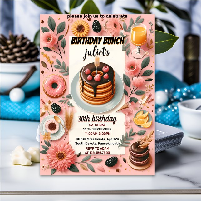 Invitation Crêpe de beignes pour adultes rose Brunch 30e anni (Créateur téléchargé)
