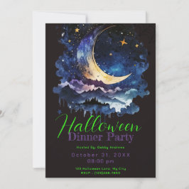 Invitation Crescent Moon Blue Clouds Halloween Diner Fête
