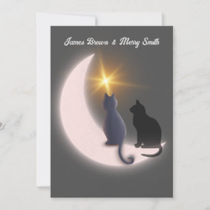 Invitation Crescent Moon Chats en Love Gold Star Mariage