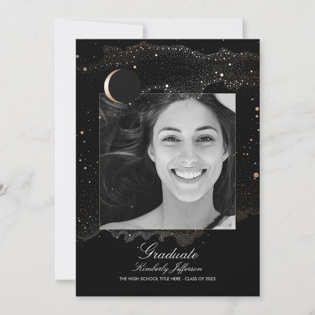 Invitation Crescent Moon et Starry Night Photo Graduation (Devant)