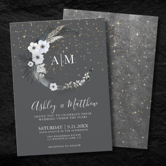 Invitation Crescent Moon Mariage céleste (Crescent Moon Celestial Wedding Invitation)
