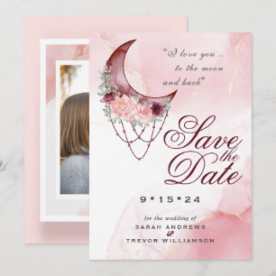 Invitation Crescent rose Moon Photo Enregistrer la date