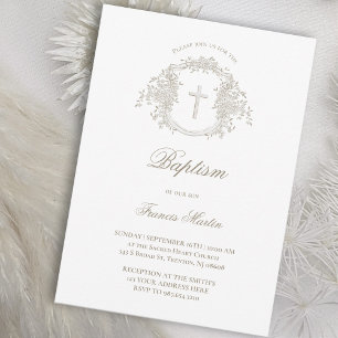 Invitation crest beige beige Baptême
