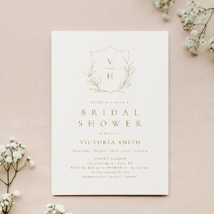 Invitation Crest botanique simple en or monogramme douche de