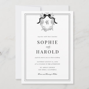 Invitation Crest Coquette Bow Monogramme Tout en un Mariage