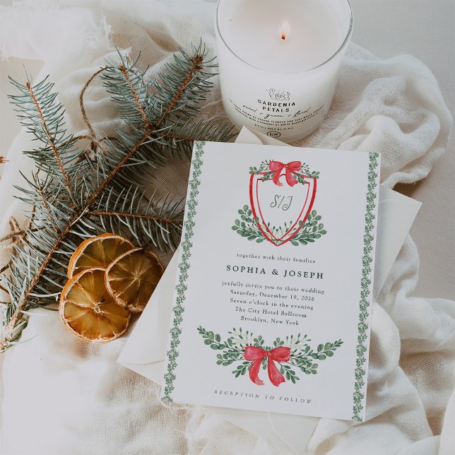 Invitation Crest de Noël | Mariage de vacances Whimsical (Créateur téléchargé)