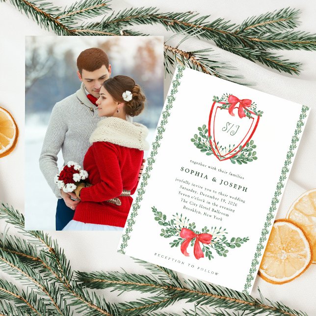 Invitation Crest de Noël | Mariage photo Whimsical (Créateur téléchargé)