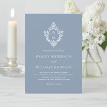 Crest Dusty Bleu Élégant Monogramme Mariage offici