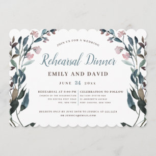 Invitation Crest jardin   Mariage Floral bleu blanc Dusty