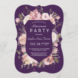 Invitation Crest Peach Peonies Purple Pink Retraite Party