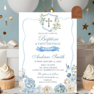 Invitation Crête Bleue et Baptême Floral & Premier anniversai