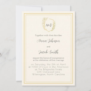 Invitation Crête élégante en ivoire et faux or avec accent fl