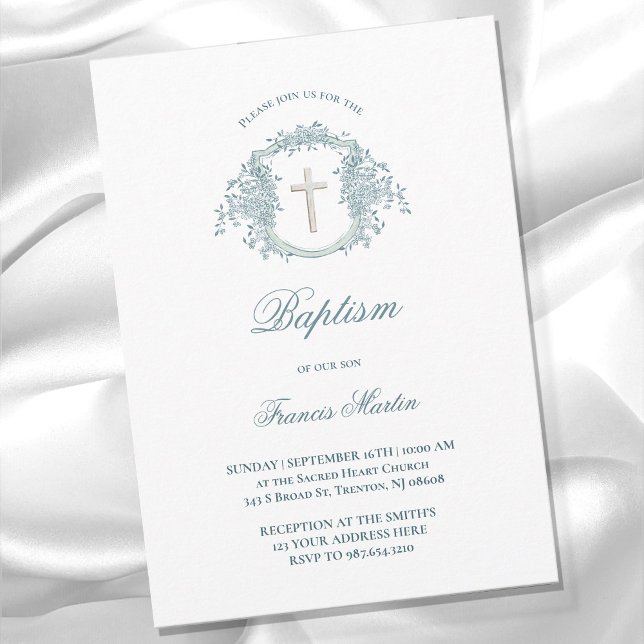 Invitation crête florale | Baptême (Créateur téléchargé)