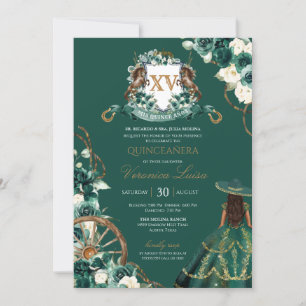 Invitation Crête florale Emerald Green Charro Quinceanera Inv