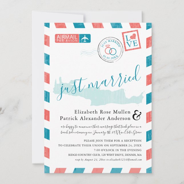 Invitation Crète Grèce Envoi Antérieur Mariage (Devant)