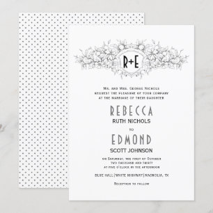 Invitation Crête héraldique grise avec initiales mariage