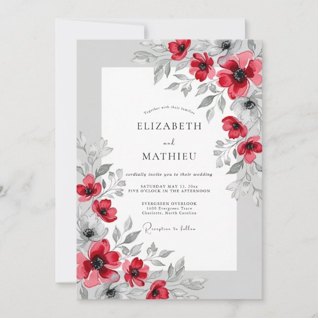 Invitation Crimson Polished Botanical Wedding (Devant)