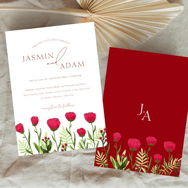 Invitation Crimson Red Poppies Mariage floral (Crimson Red Poppies Floral Wedding Invitation)