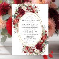Crimson Rouge Floral Dahlia Oval Gold Frame Mariag