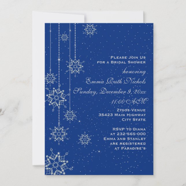 Invitation Cristal flocons de neige bleu mariage douche nupti (Devant)