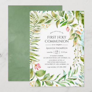 Invitation Cristal Géométrique Verdure Première Communion Sai