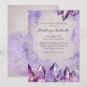 Invitation Cristaux d'améthyste violette à l'aquarelle