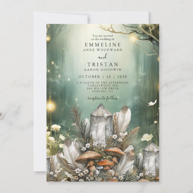 Invitation Cristaux de forêt enchantées Champignons Mariage (Devant)