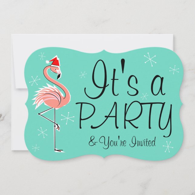 Invitation Crochet d'invitation "Fête" Flamant rose de Noël (Devant)