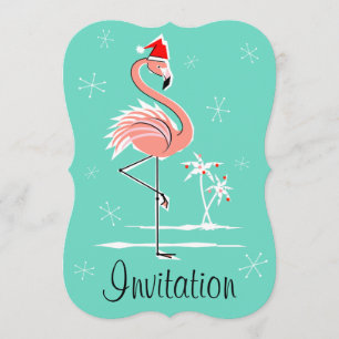 Invitation Crochet "invitation" Flamant rose de Noël vertical