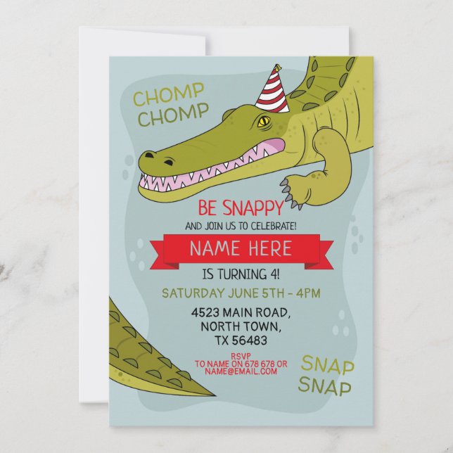 Invitation Crocodile Anniversaire de la fête Croc Alligator M (Devant)
