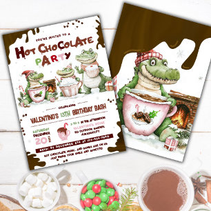 Invitation Crocodile Chocolat chaud 2 fêtes Anniversaire