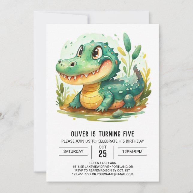 Invitation Crocodile de dessin personnalisé Anniversaire (Devant)