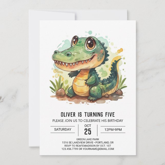 Invitation Crocodile enchanté Alligator Anniversaire (Devant)