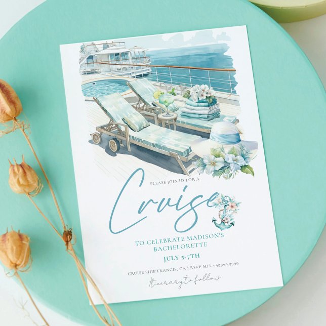 Invitation Croisière Bachelorette Party Bateau Aquarelle (Créateur téléchargé)