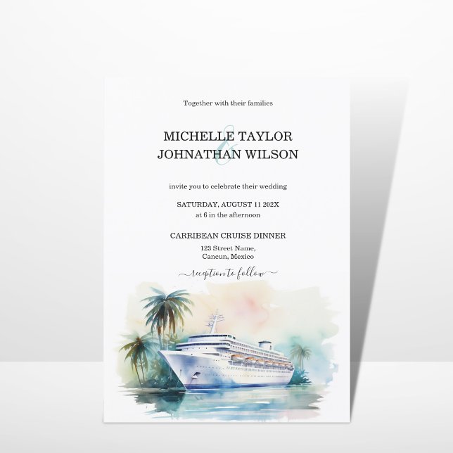 Invitation Croisière Destination Mariage Palm Trees Beach (Créateur téléchargé)