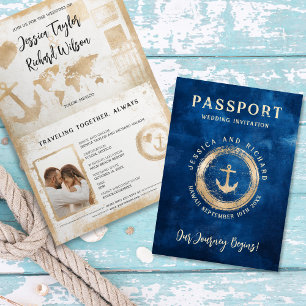 Invitation Croisière Mariage Passport Nautique Côte Vintage