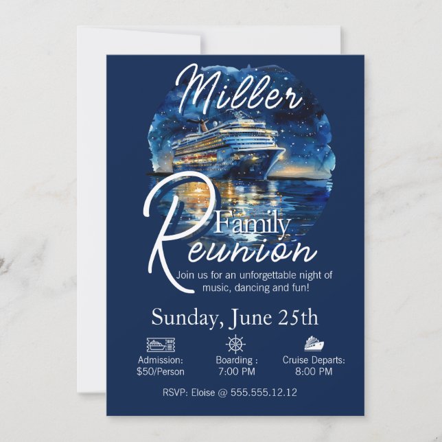 Invitation Croisière Reunion Famille Bateau Blue & White Invi (Devant)