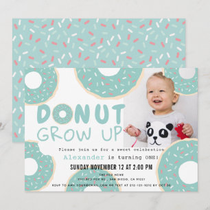 Invitation Croissance du donut Blue Boy Photo 1er Anniversair