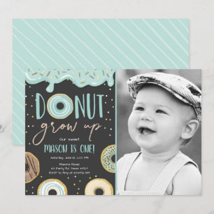 Invitation Croissance du donut Blue Pastel Boy Premier annive