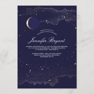 Invitation Croissant de lune et fête d'anniversaire d'étoiles