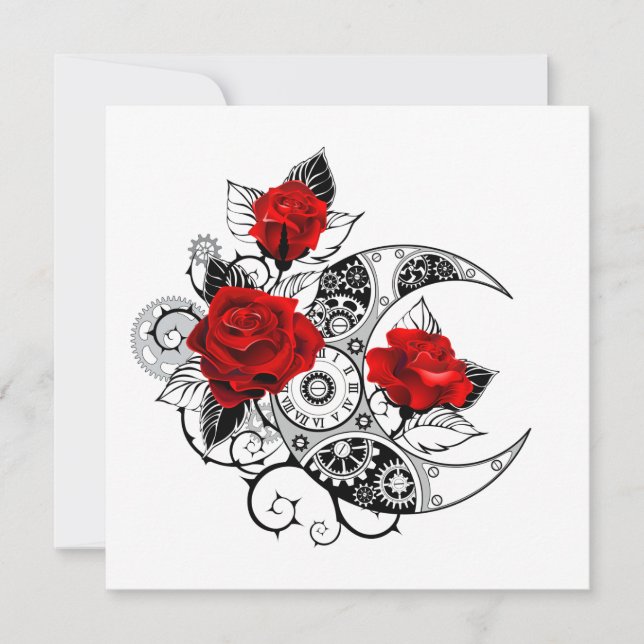 Invitation Croissant mécanique avec roses rouges (Devant)
