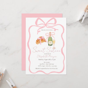 Invitation Croissant Parisien Ruban Rose Champagne Sweet 16