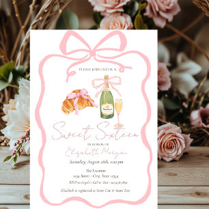 Invitation Croissant Parisien Ruban Rose Champagne Sweet 16