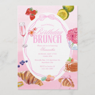 Invitation Croissant rose brunch d'anniversaire