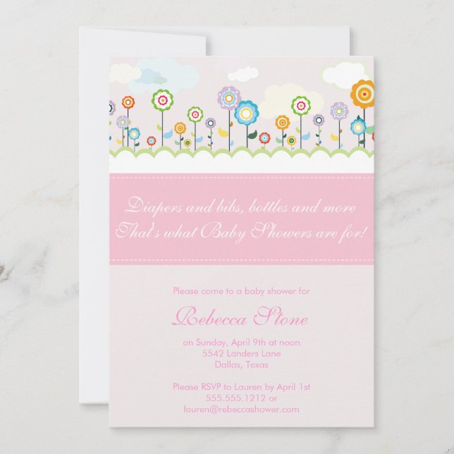 invitation croissante de baby shower de jardin (Devant)