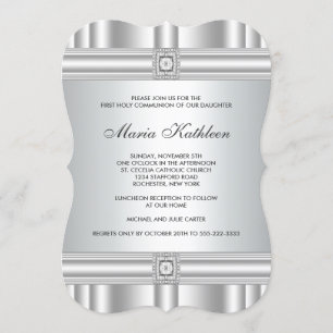 Invitation Croix Blanche-Diamond-Girls White First Communion