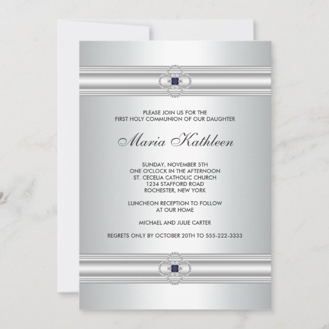 Invitation Croix Blanche Diamond Girls White First Communion (Devant)