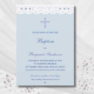 Invitation Croix Bleu Poussiéreux Christening Baptême Chrétie