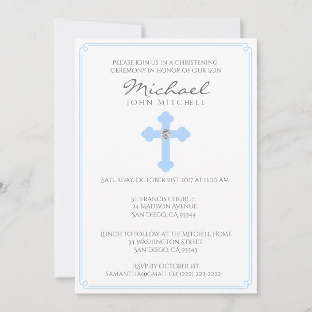 Invitation Croix Bleue Baptême Cérémonie de baptême Baby Boy (Devant)